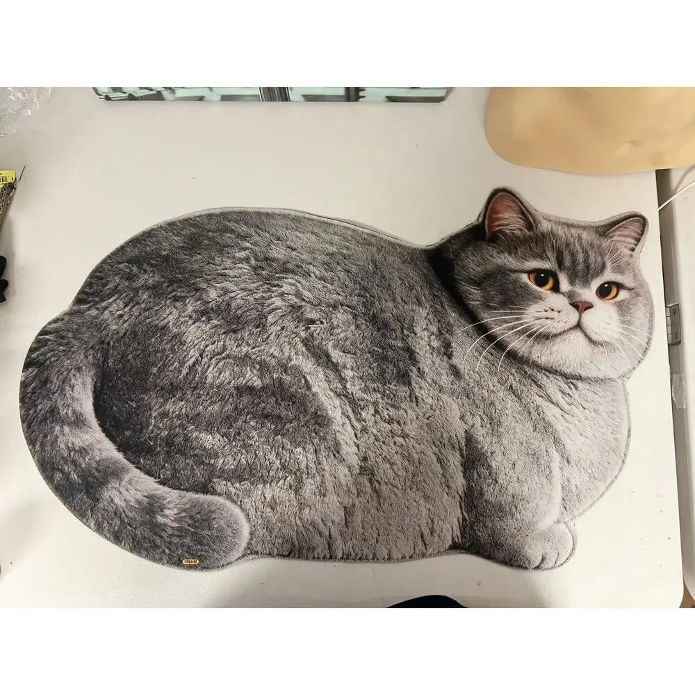 Realistic Cat Shaped Anti-Slip Floor Mat Soft Plush Home Decor Carpet